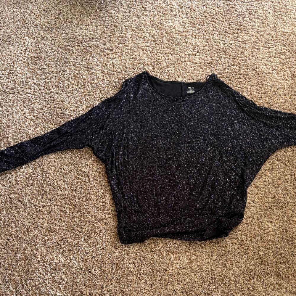 Jennifer Lopez Shimmering Black Long Sleeve Top